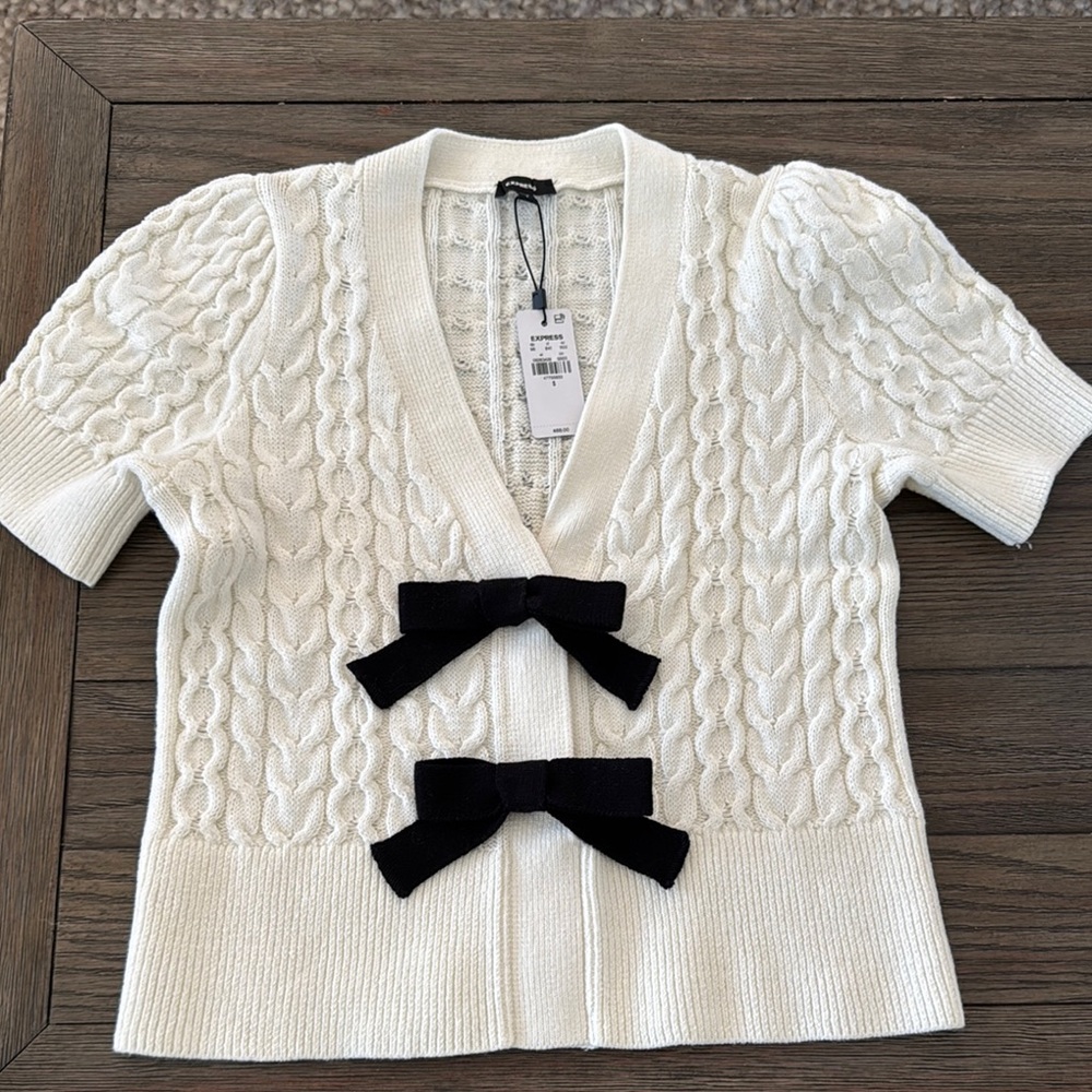 Express Sweatwr with Black Bow Details NWT